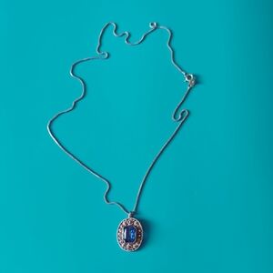 Sterling Silver Necklace with Blue Gemstone Pendant